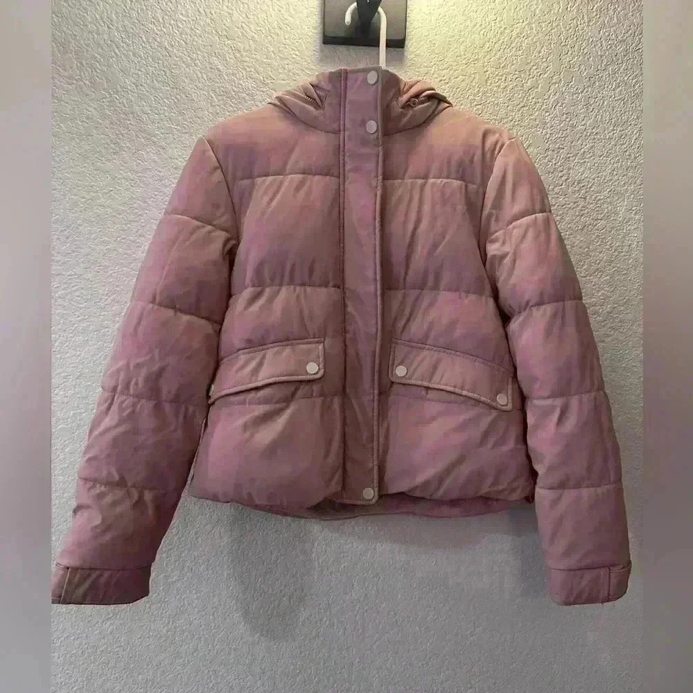 Pull & Bear Pink Puffer Jacket with Hood, Size Small, Cozy and Warm